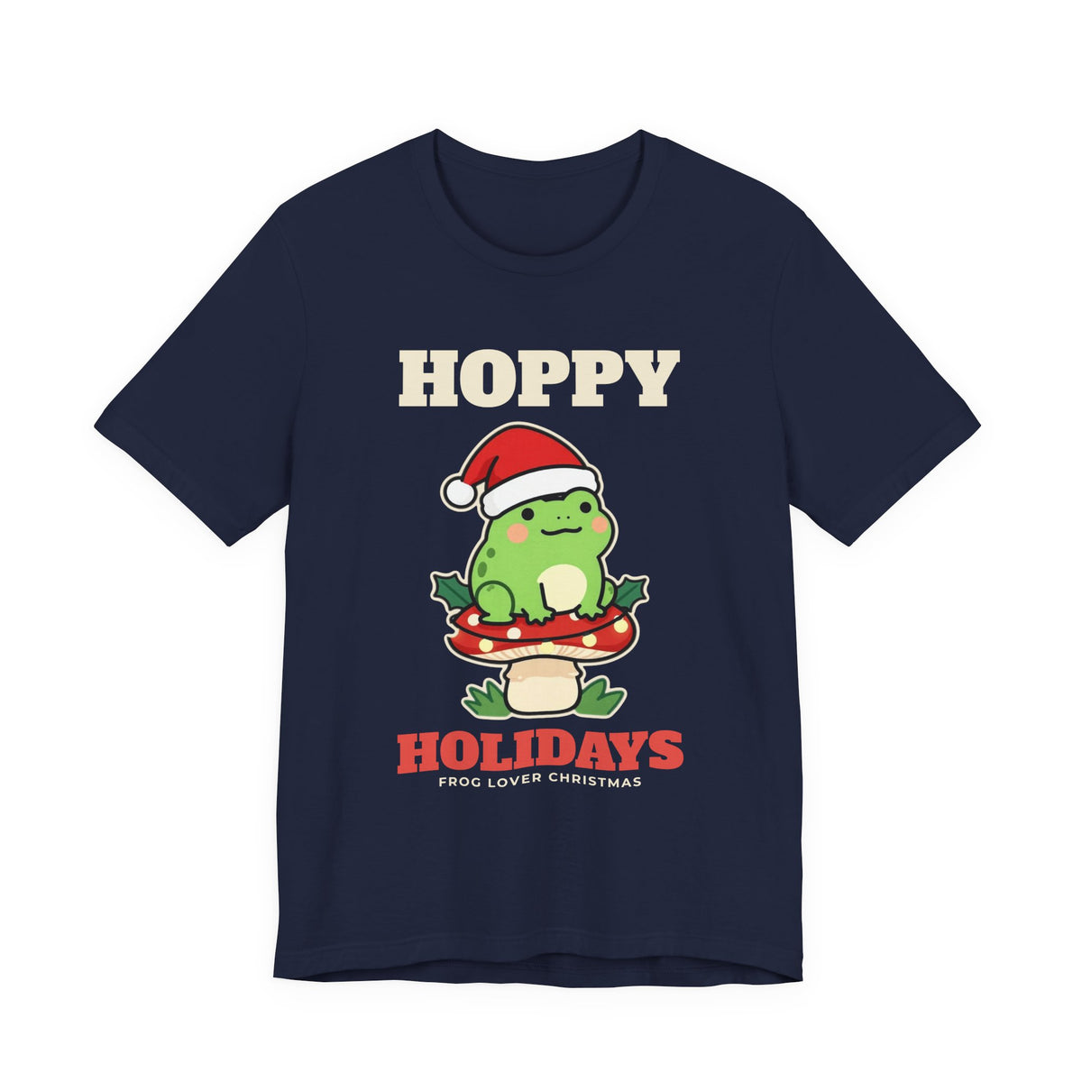 Frog Christmas Shirt, Hoppy Holidays Cottagecore Frog Tee, Frog Lover Holiday Gift, Santa Hat Frog Mushroom T-Shirt, Cute Frog Sweatshirt