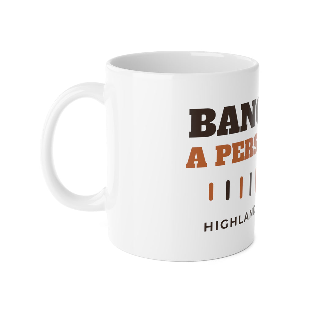 Bangs Are a Personality highland cow mug, side view with handle