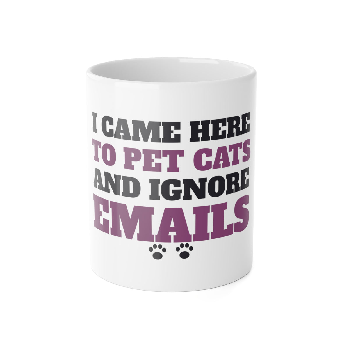 I Came Here to Pet Cats and Ignore Emails funny cat mug: 11oz white ceramic mug, front view