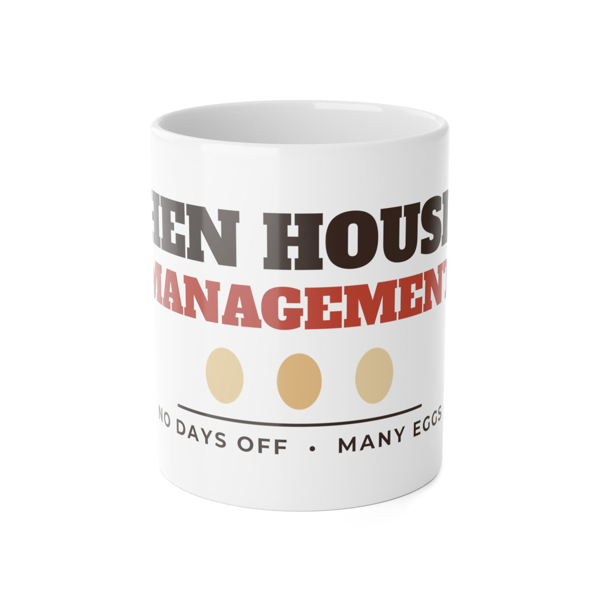 Hen House Management chicken mug: 11oz white ceramic mug, front view