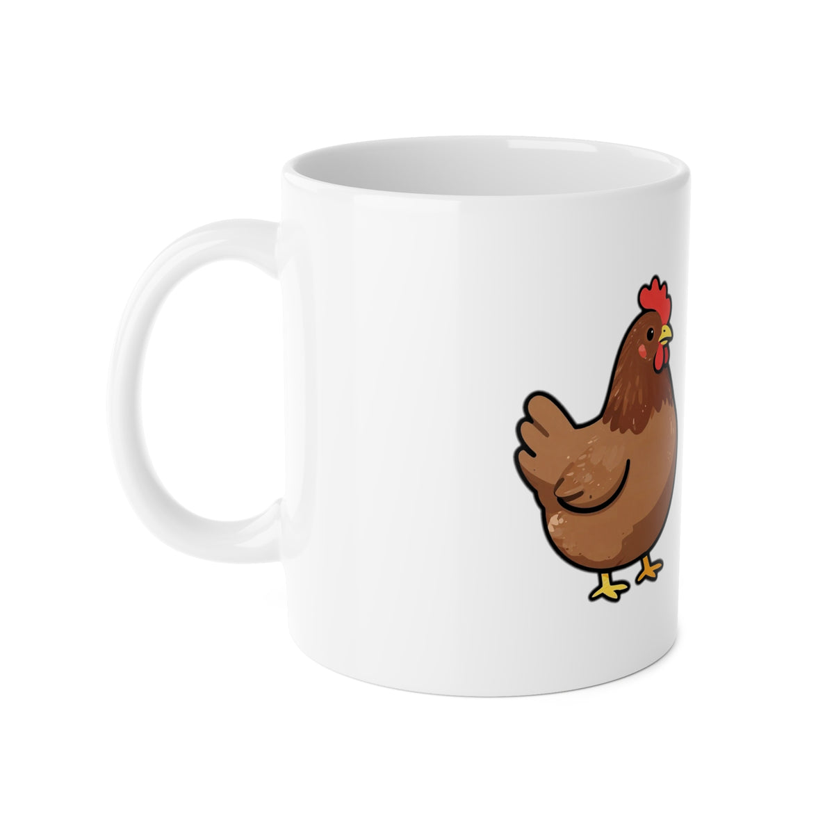 Will Trade Eggs for Peace and Quiet funny chicken mug, side view with handle