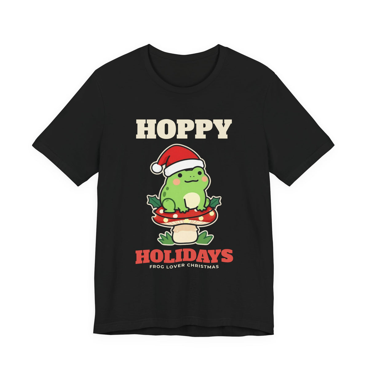 Frog Christmas Shirt, Hoppy Holidays Cottagecore Frog Tee, Frog Lover Holiday Gift, Santa Hat Frog Mushroom T-Shirt, Cute Frog Sweatshirt