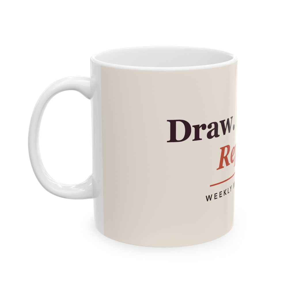 Draw, Discard, Repeat mahjong coffee mug, close-up of the print