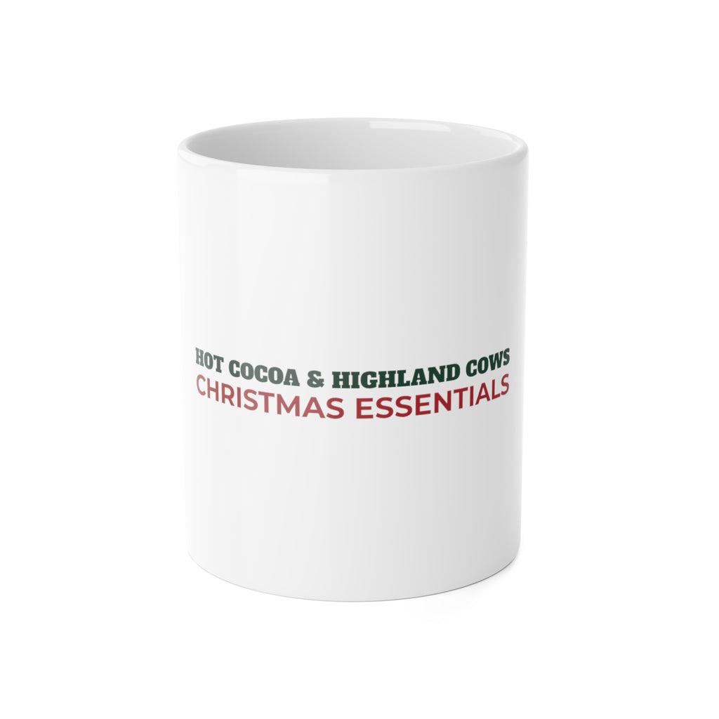 Hot Cocoa and Highland Cows Mug, Christmas Essentials Cow Lover Mug, Highland Cow Gift, Cozy Winter Holiday Mug, Cow Mom Mug