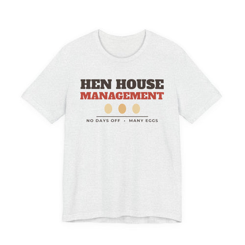 Chicken Mom Shirt with the Hen House Management design in ash grey