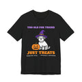 Too Old for Tricks, Just Treats halloween dog shirt tee in black