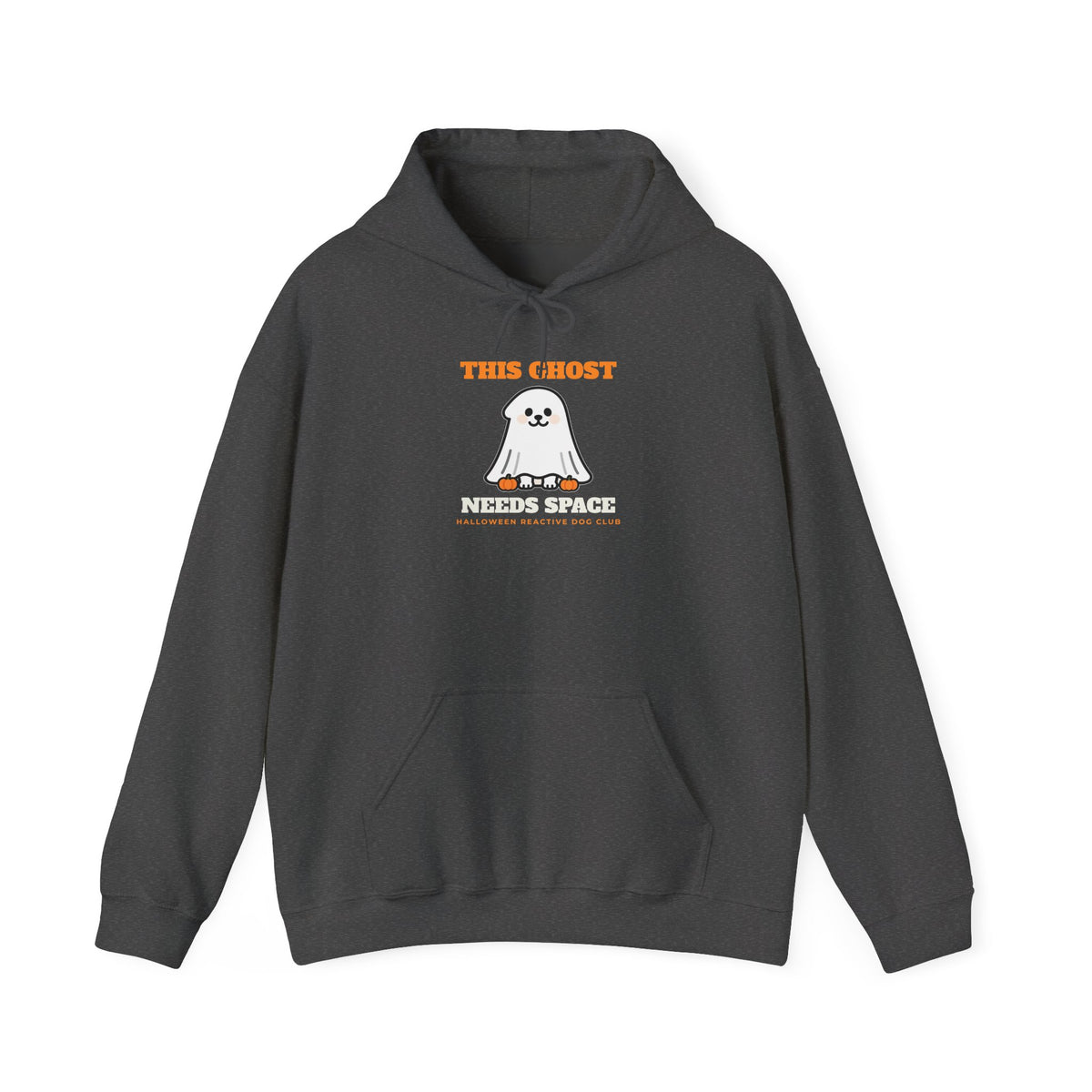 Halloween Dog Hoodie with the This Ghost Needs Space design in dark heather