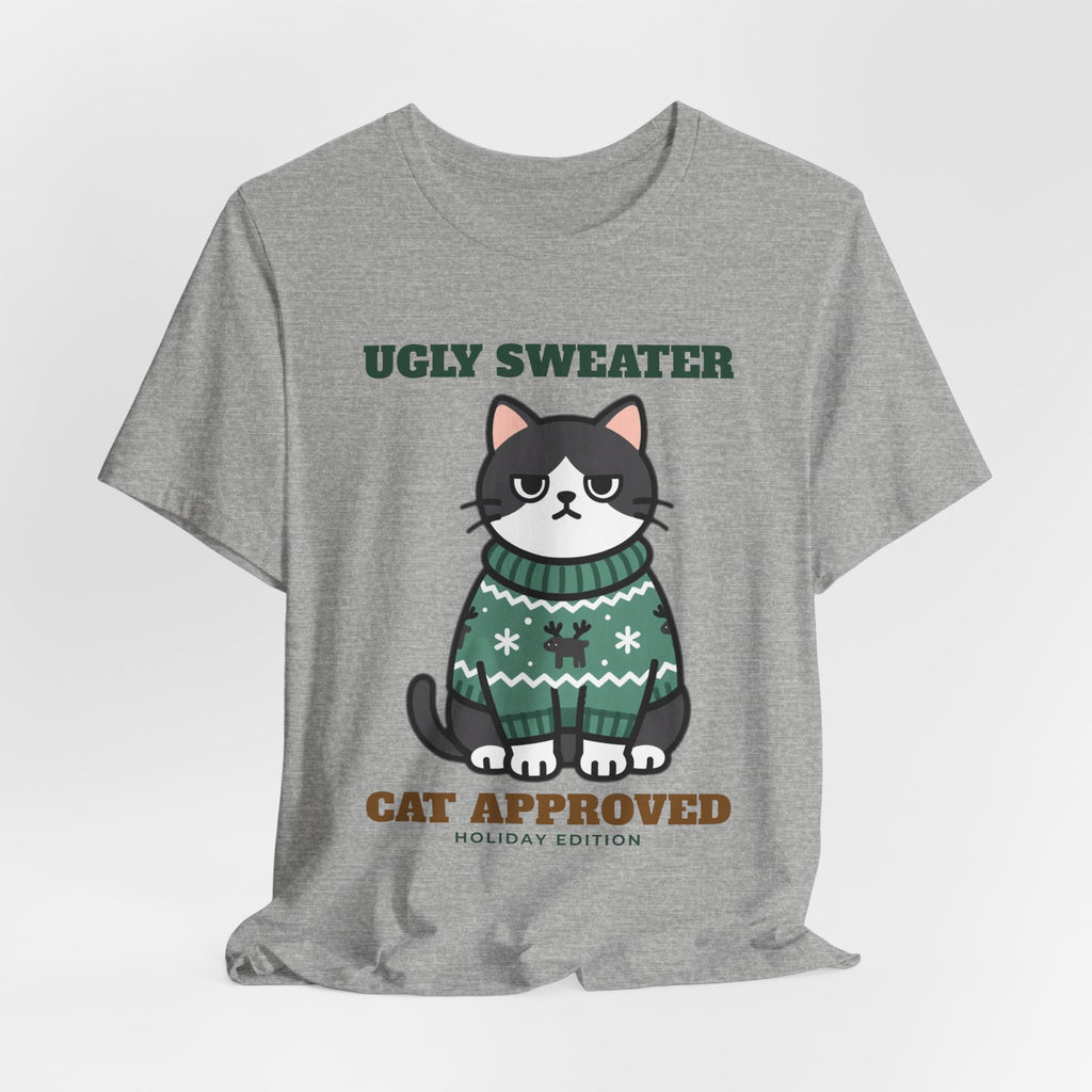 Ugly Christmas Sweater Style Shirt Cat, Cat Approved Funny Holiday Tee, Grumpy Cat Christmas Shirt, Cat Mom Gift, Cat Lover Sweatshirt