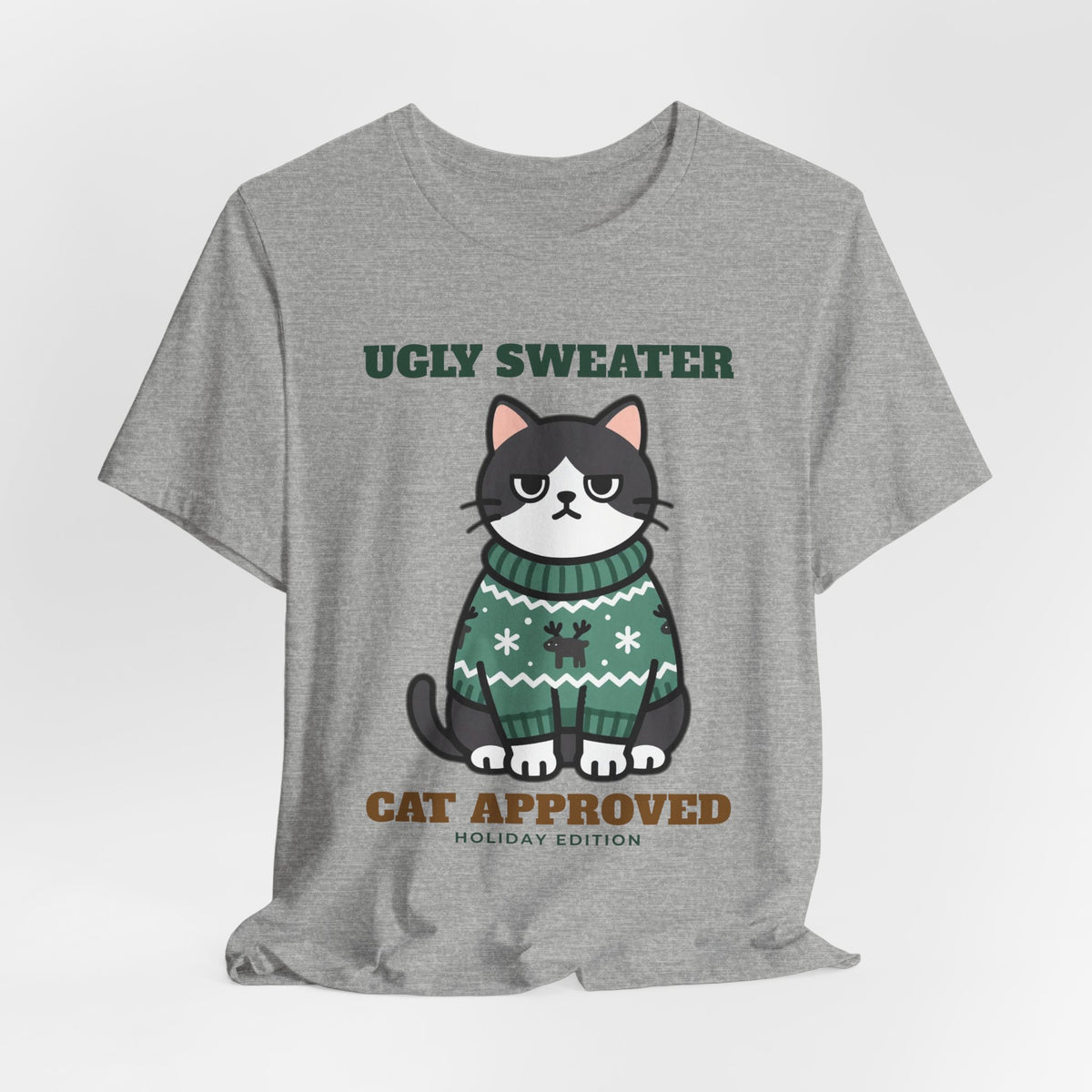 Ugly Christmas Sweater Style Shirt Cat, Cat Approved Funny Holiday Tee, Grumpy Cat Christmas Shirt, Cat Mom Gift, Cat Lover Sweatshirt