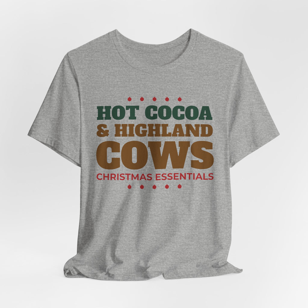 Hot Cocoa and Highland Cows Shirt, Christmas Essentials Cow Lover Tee, Highland Cow Gift, Cozy Winter Holiday T-Shirt, Cow Mom Sweatshirt