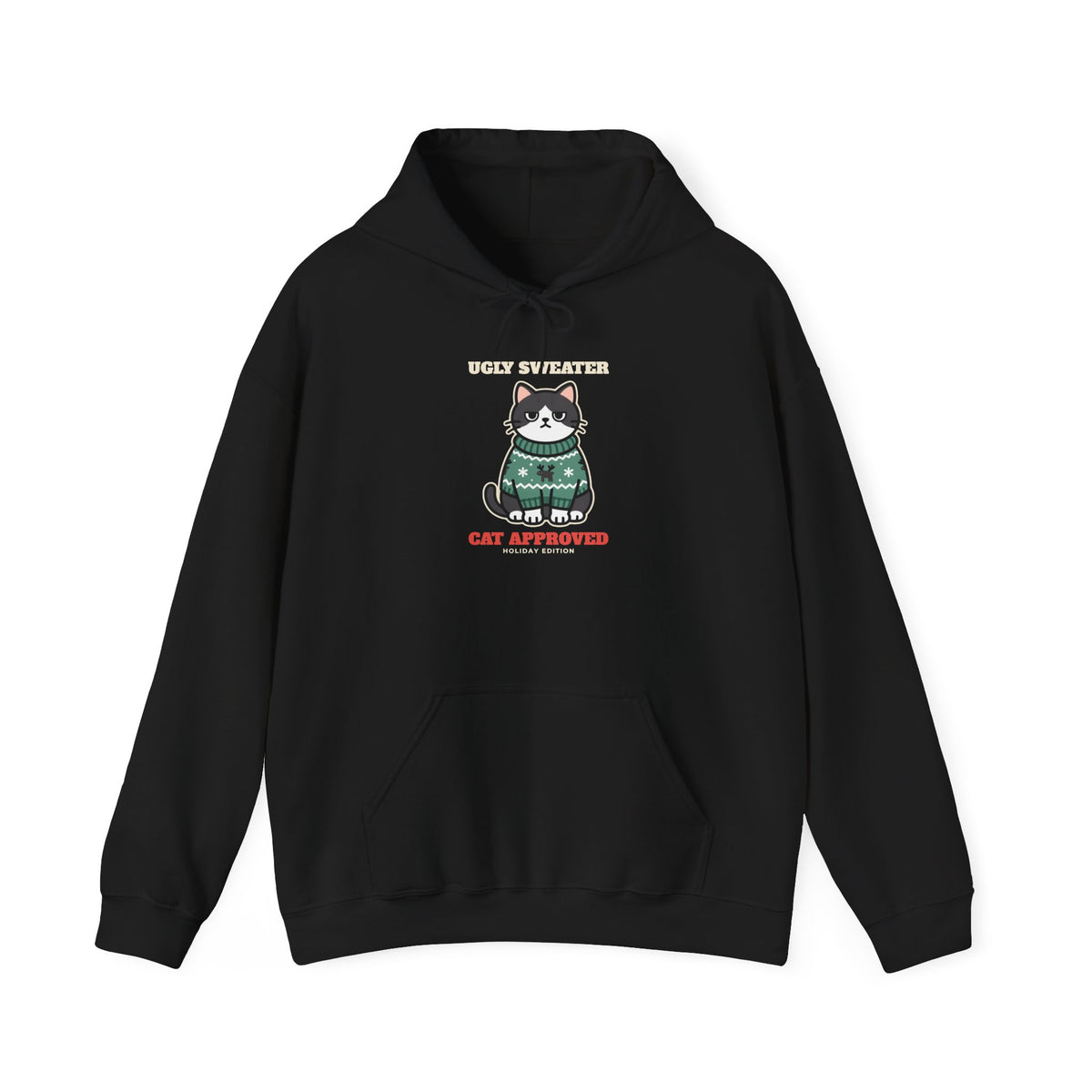 Ugly Christmas Sweater Style Hoodie Cat, Cat Approved Funny Holiday Hoodie, Grumpy Cat Christmas Hoodie, Cat Mom Gift, Cat Lover Hoodie