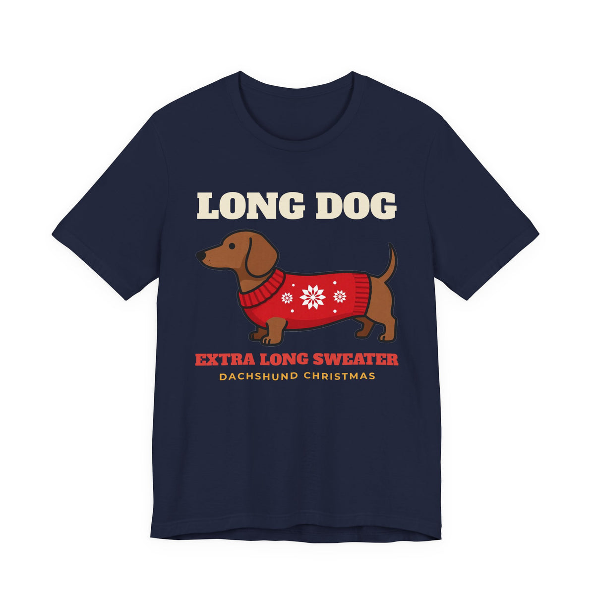 Dachshund Christmas Shirt with the Long Dog, Extra Long Sweater design in navy