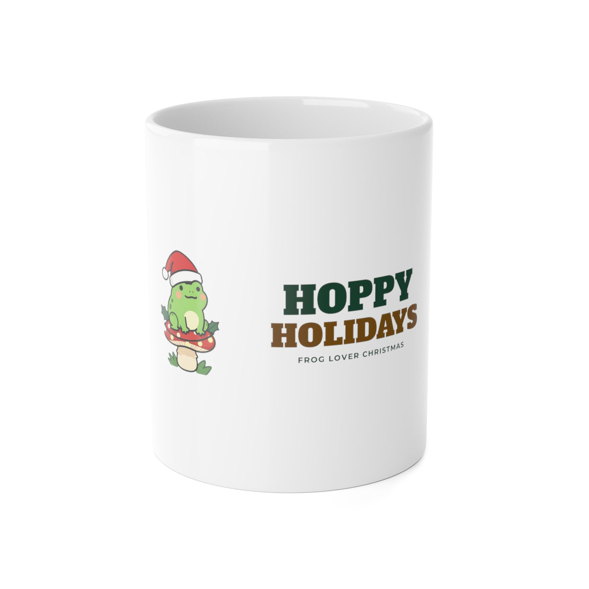 Frog Christmas Mug, Hoppy Holidays Cottagecore Frog Mug, Frog Lover Holiday Gift, Santa Hat Frog Mushroom Mug, Cute Frog Mug