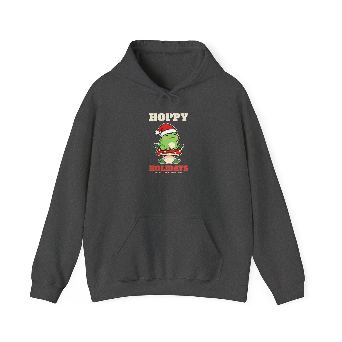 Frog Christmas Hoodie, Hoppy Holidays Cottagecore Frog Hoodie, Frog Lover Holiday Gift, Santa Hat Frog Mushroom Hoodie, Cute Frog Hoodie