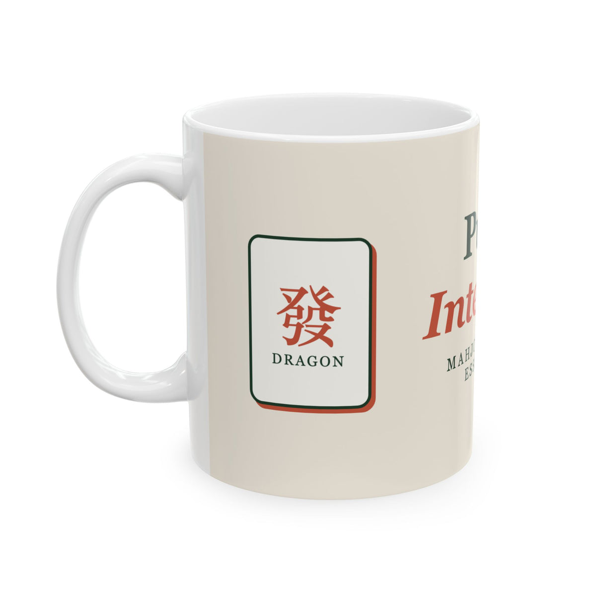 Pung Intended mahjong mug, close-up of the print