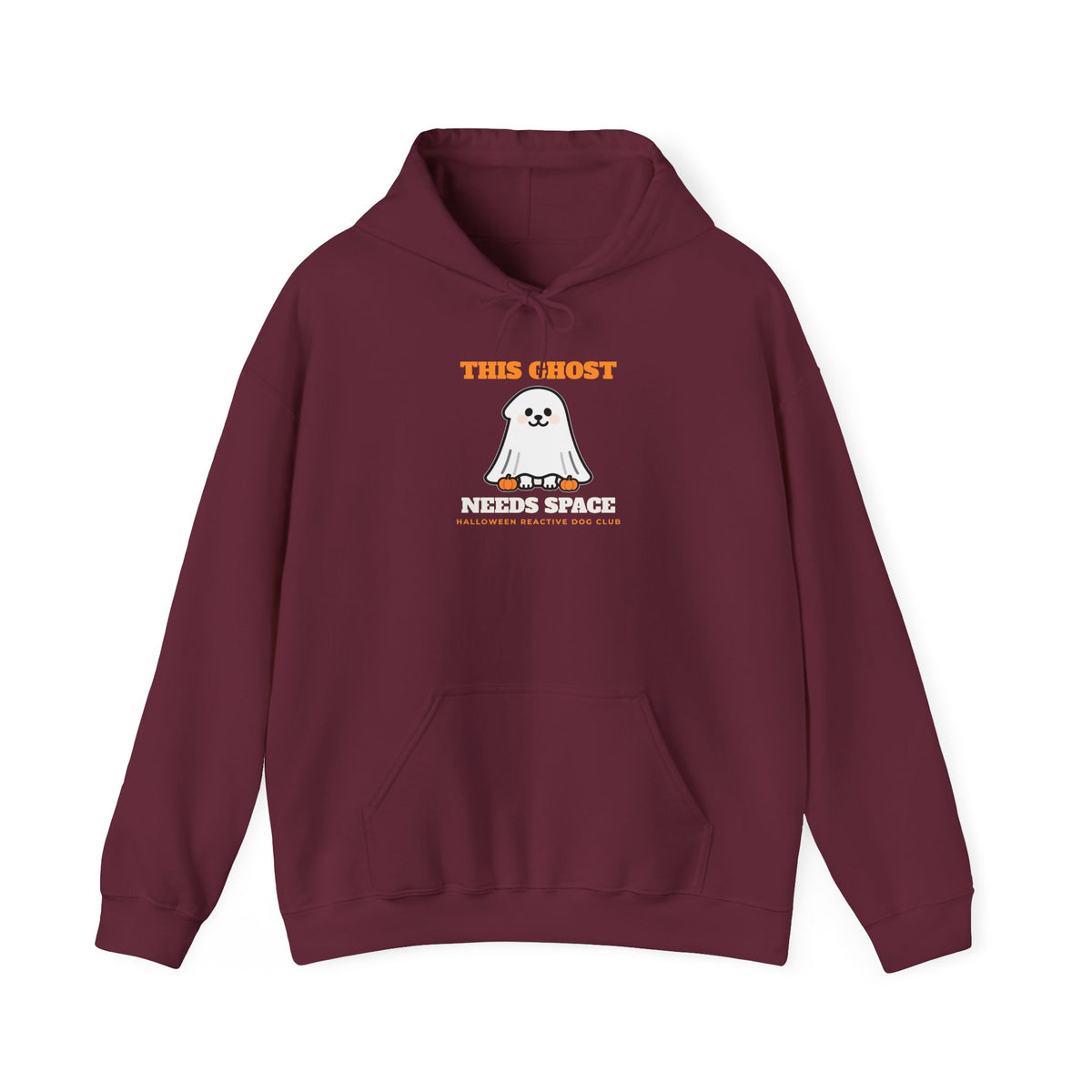 Halloween Dog Hoodie with the This Ghost Needs Space design in maroon