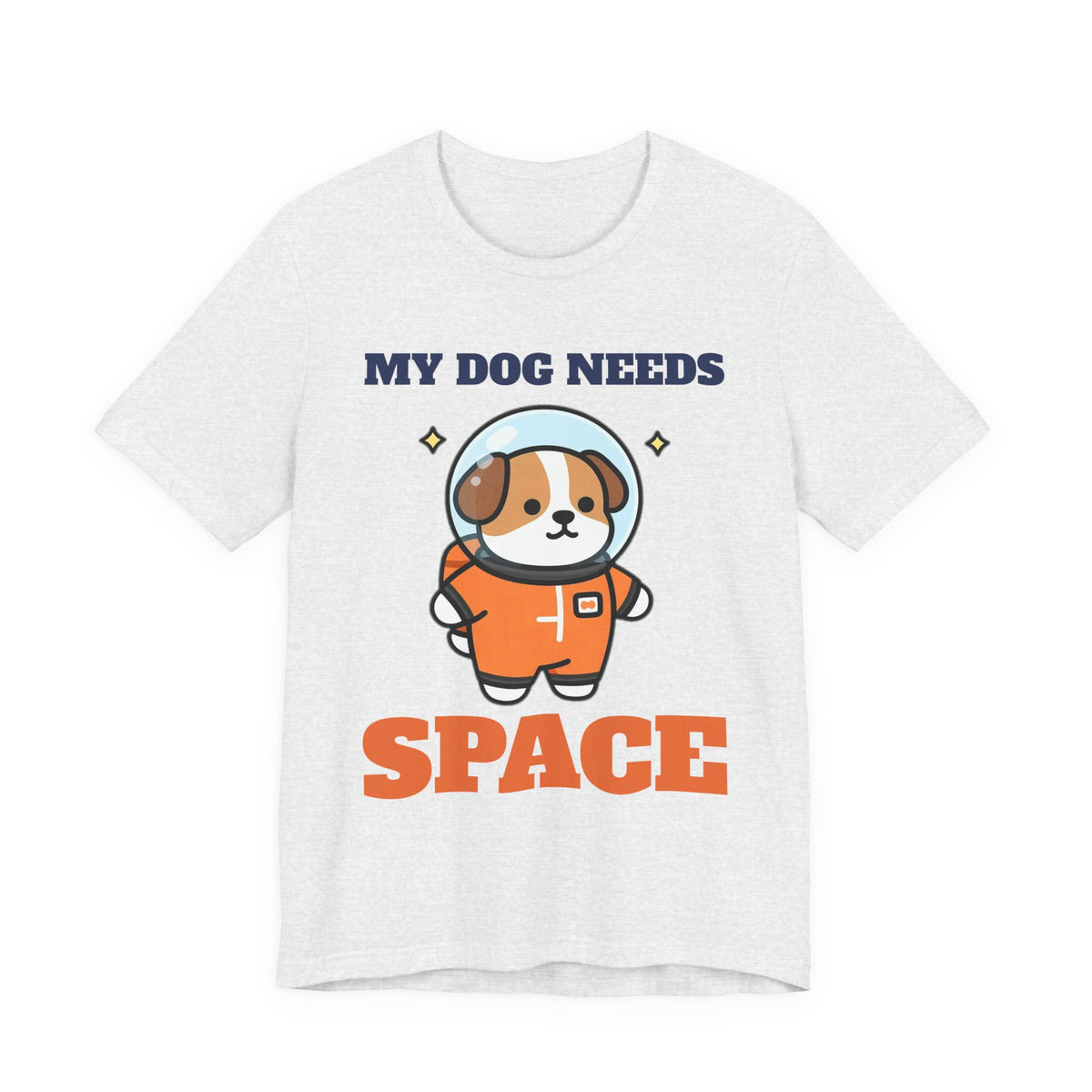 My Dog Needs Space Shirt with the Astronaut Dog Tee design in ash grey