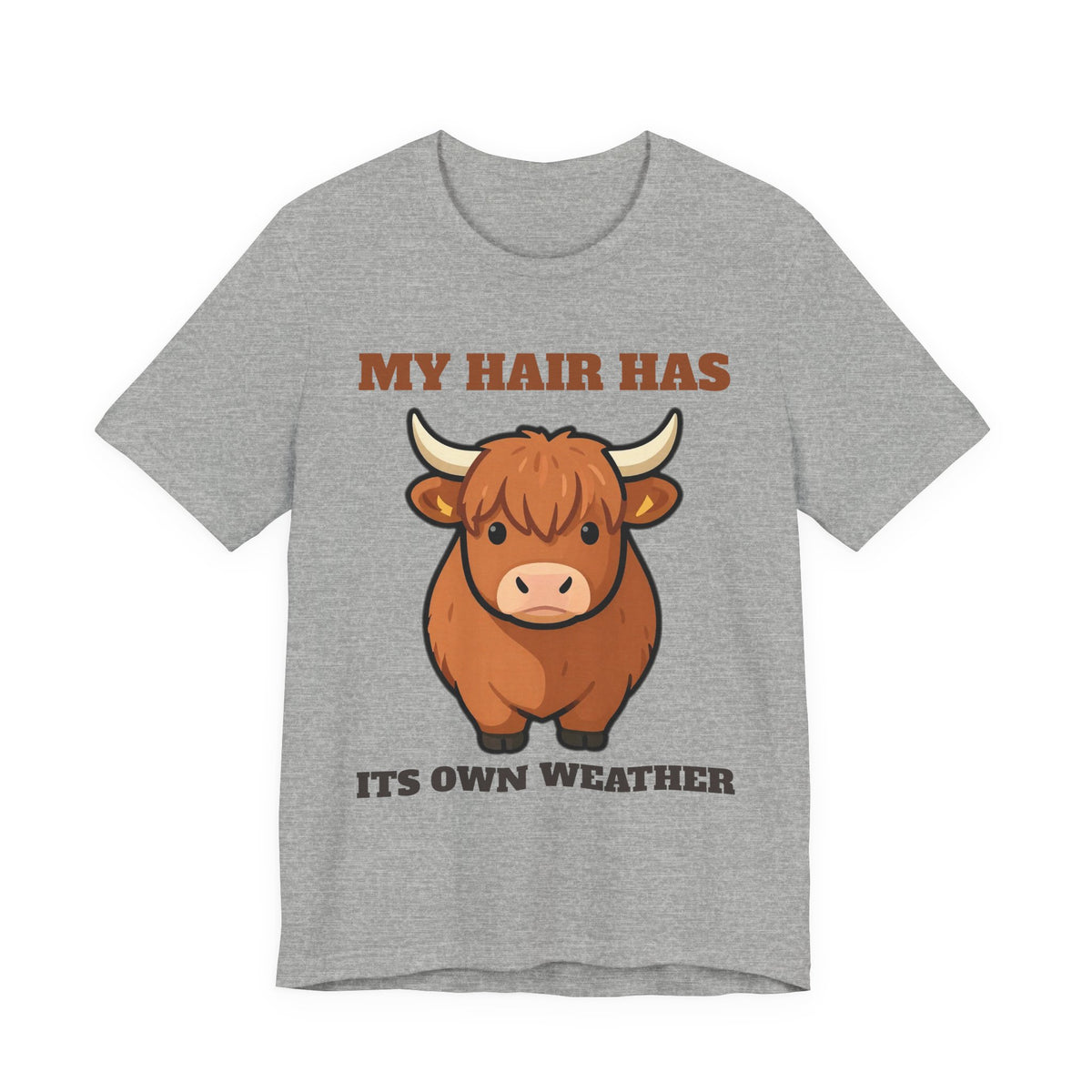 Highland Cow Shirt with the My Hair Has Its Own Weather design in athletic heather