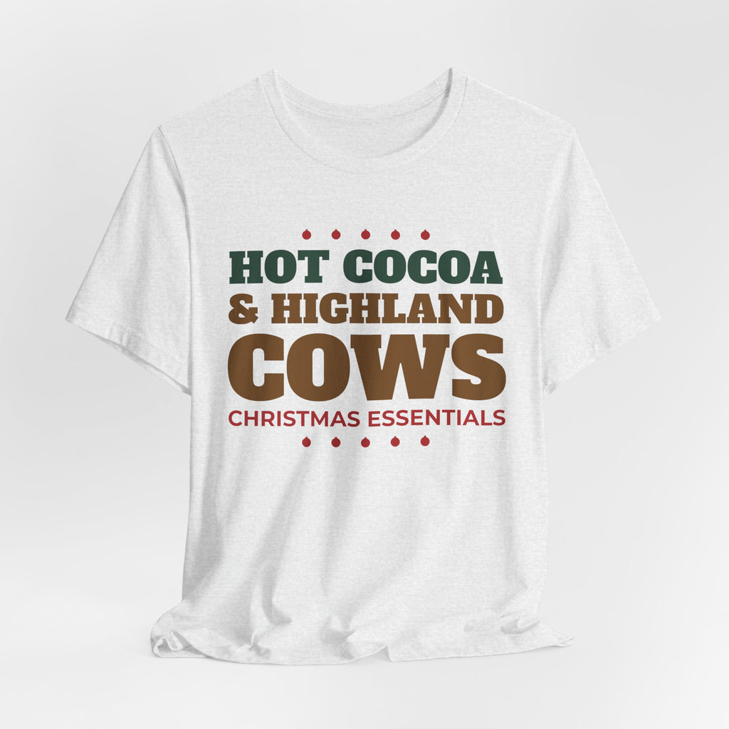 Hot Cocoa and Highland Cows Shirt, Christmas Essentials Cow Lover Tee, Highland Cow Gift, Cozy Winter Holiday T-Shirt, Cow Mom Sweatshirt
