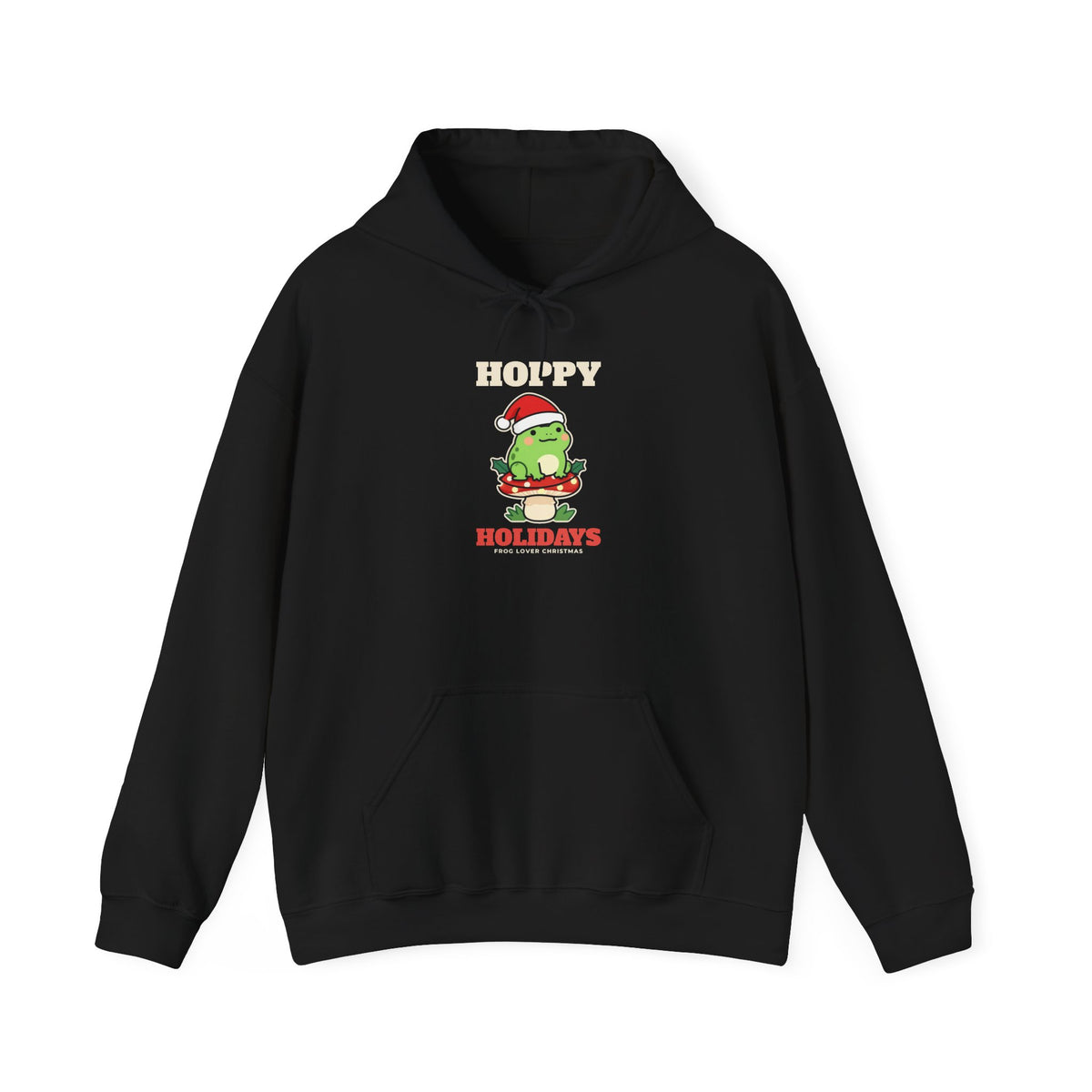 Frog Christmas Hoodie, Hoppy Holidays Cottagecore Frog Hoodie, Frog Lover Holiday Gift, Santa Hat Frog Mushroom Hoodie, Cute Frog Hoodie