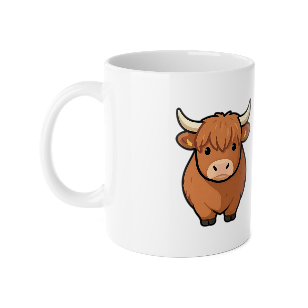 My Hair Has Its Own Weather highland cow mug, side view with handle