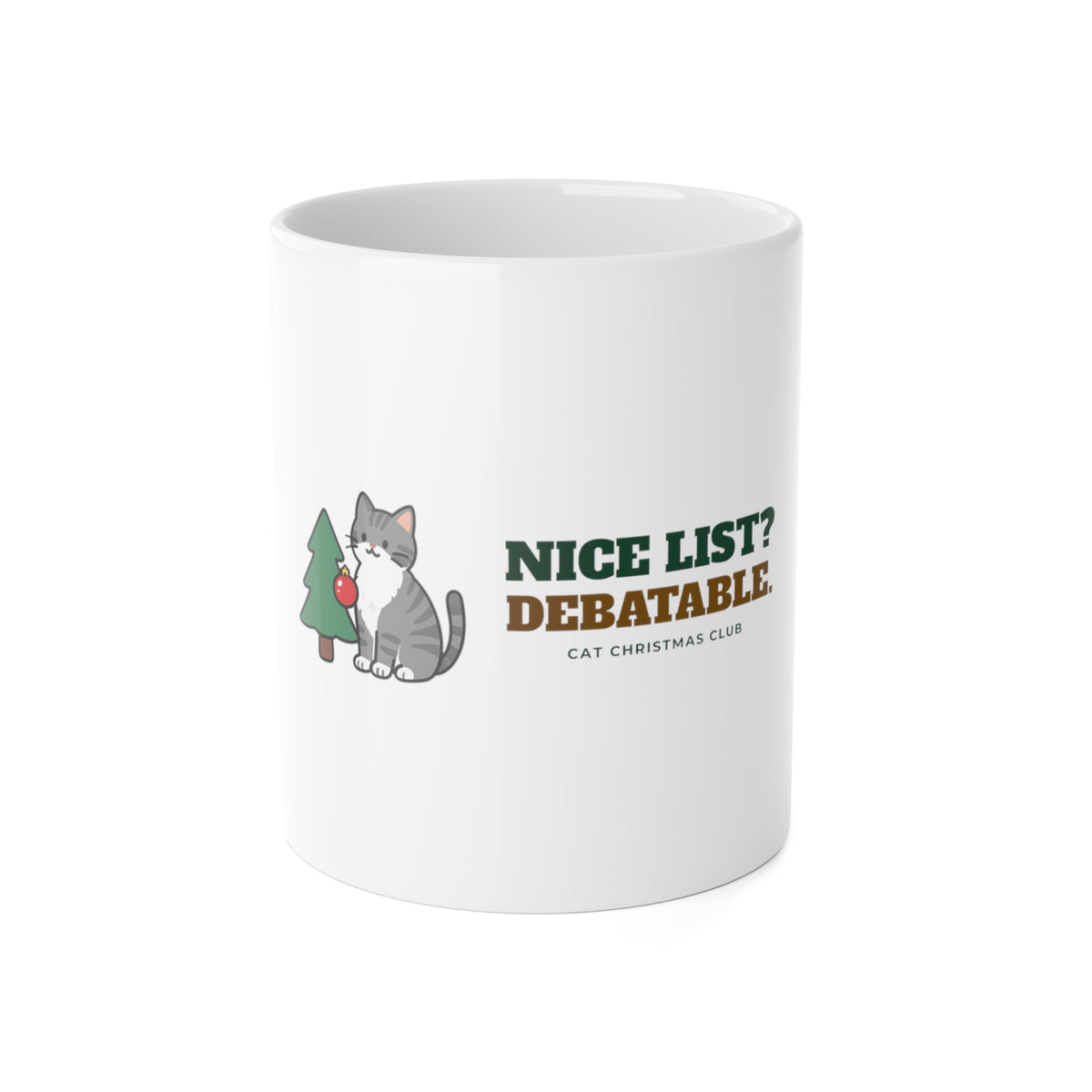 Funny Cat Christmas Mug, Nice List Debatable Cat Mug, Cat Mom Christmas Gift, Cat Dad Holiday Mug, Naughty Cat Lover Gift