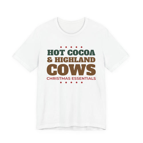 Hot Cocoa and Highland Cows Christmas Tee - original t-shirt design by Pastime Goods