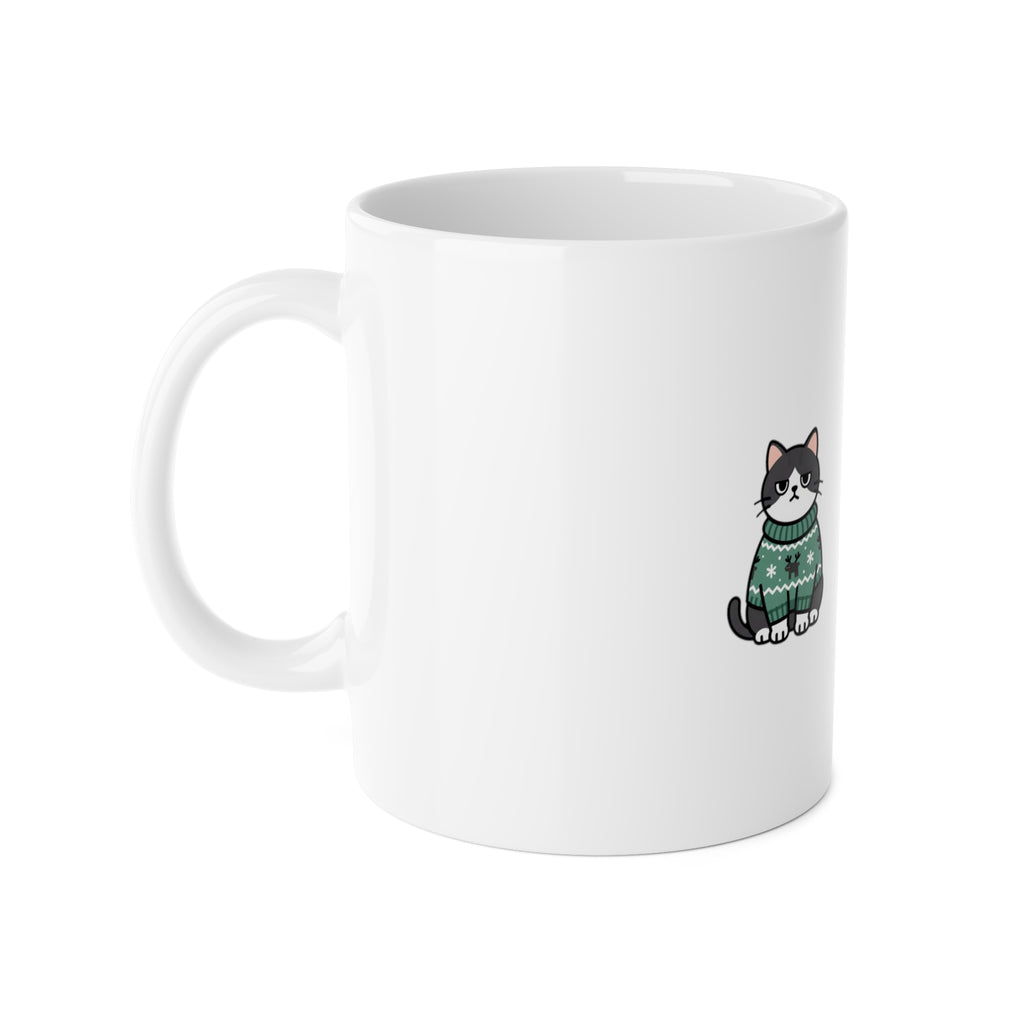 Ugly Christmas Sweater Style Mug Cat, Cat Approved Funny Holiday Mug, Grumpy Cat Christmas Mug, Cat Mom Gift, Cat Lover Mug