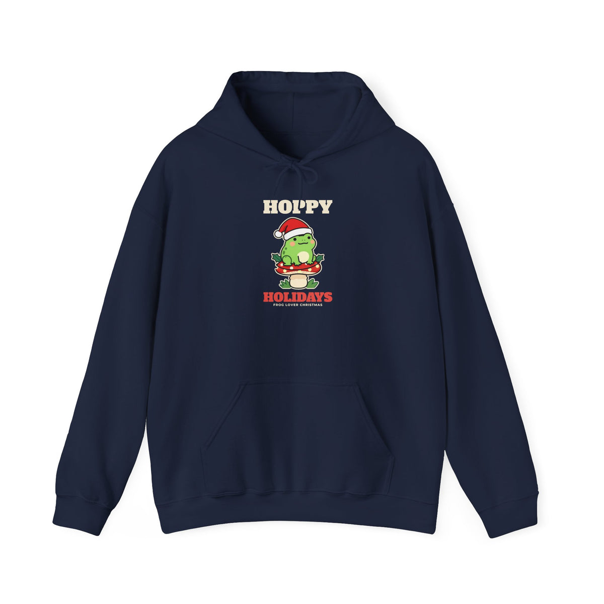 Frog Christmas Hoodie, Hoppy Holidays Cottagecore Frog Hoodie, Frog Lover Holiday Gift, Santa Hat Frog Mushroom Hoodie, Cute Frog Hoodie