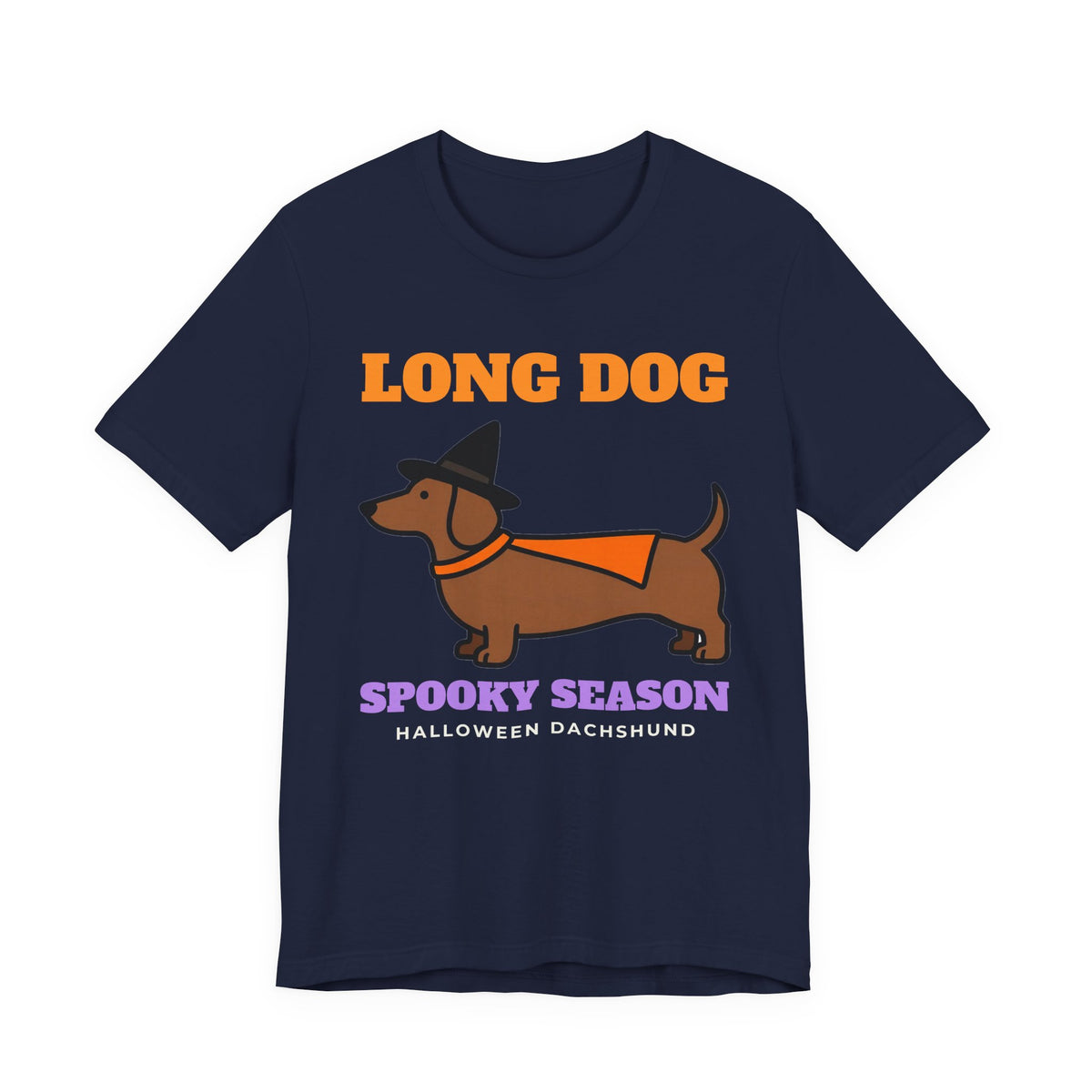 Dachshund Halloween Shirt with the Long Dog Spooky Season design in navy