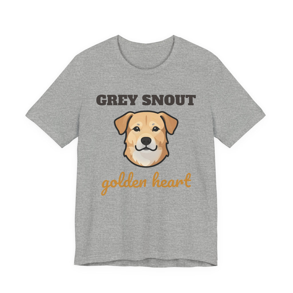 Senior Dog Gift Shirt with the Grey Snout, Golden Heart design in athletic heather