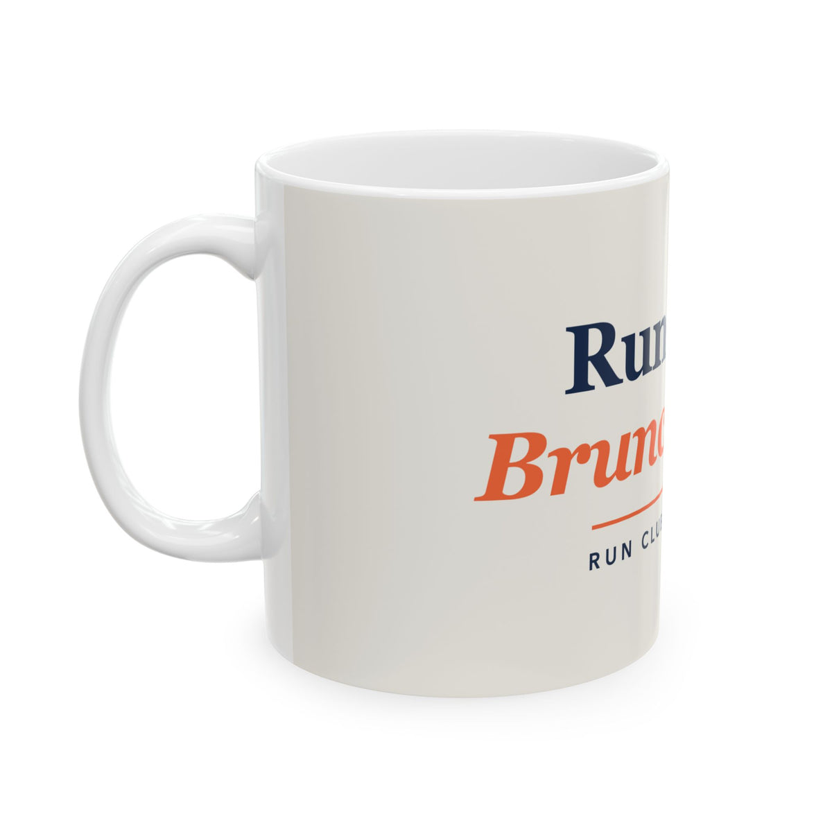 Run Now, Brunch Later running mug, close-up of the print