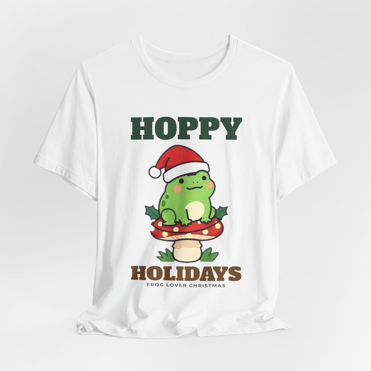 Frog Christmas Shirt, Hoppy Holidays Cottagecore Frog Tee, Frog Lover Holiday Gift, Santa Hat Frog Mushroom T-Shirt, Cute Frog Sweatshirt