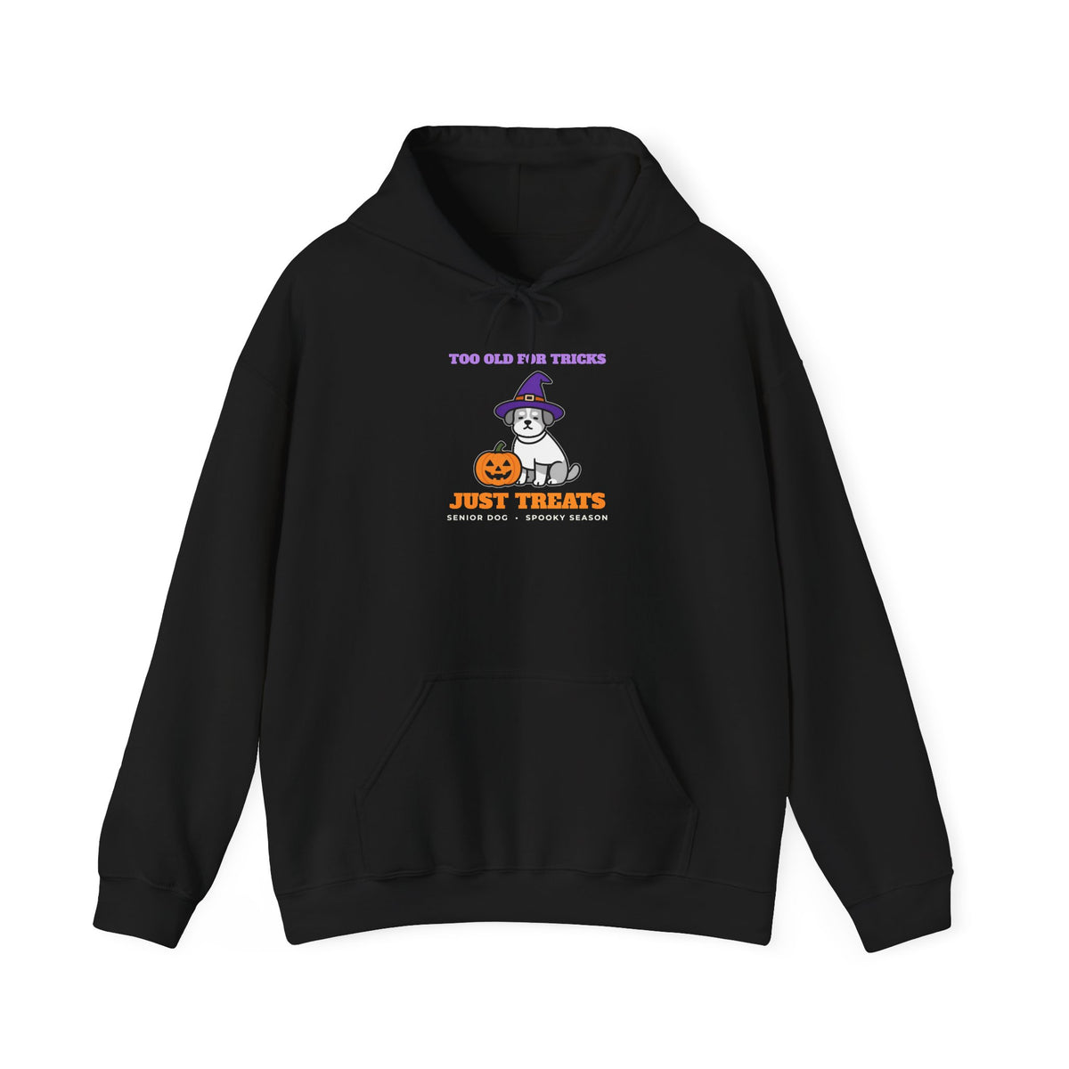 Too Old for Tricks, Just Treats halloween dog hoodie hoodie in black