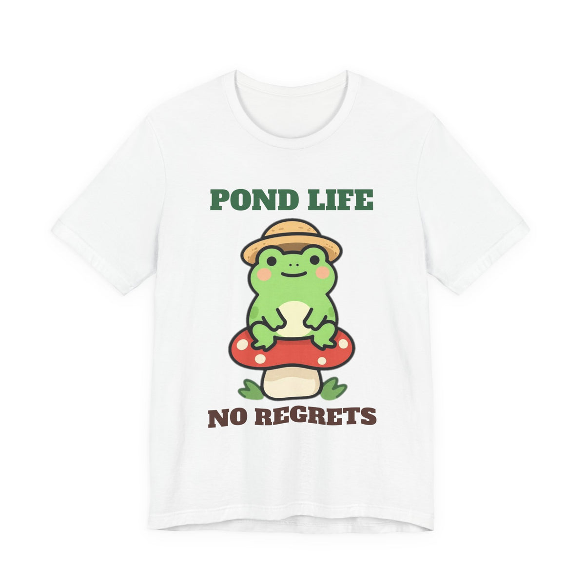 Pond Life, No Regrets cottagecore frog shirt tee on white