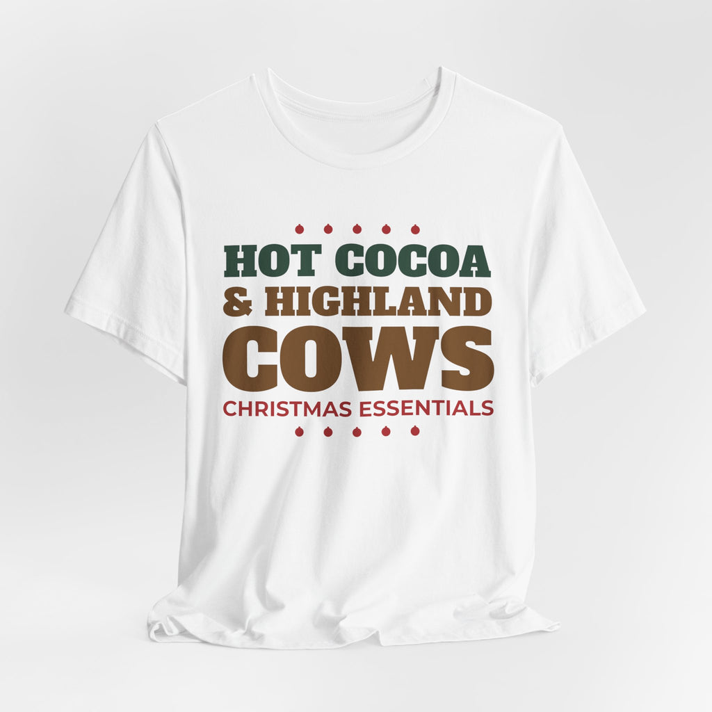 Hot Cocoa and Highland Cows Shirt, Christmas Essentials Cow Lover Tee, Highland Cow Gift, Cozy Winter Holiday T-Shirt, Cow Mom Sweatshirt