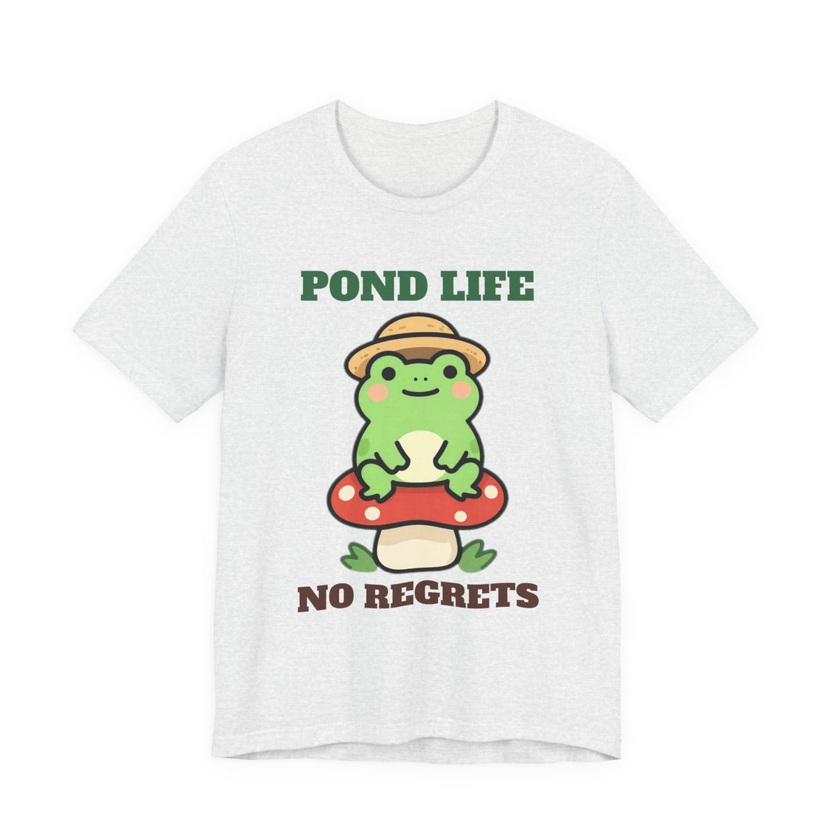 Cottagecore Frog Shirt with the Pond Life, No Regrets design in ash grey