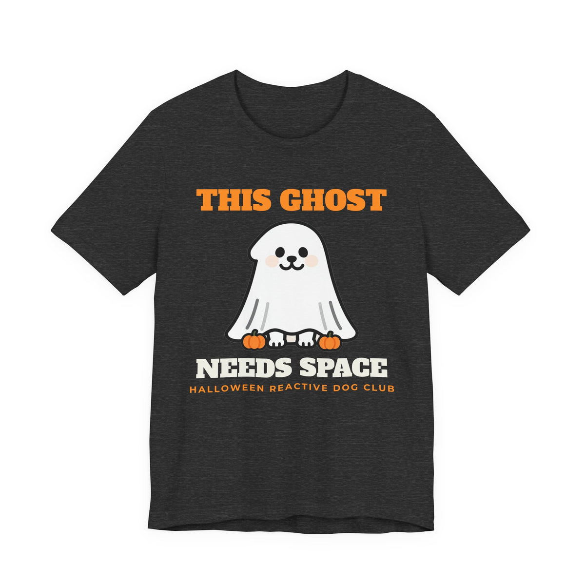 Halloween Dog Shirt with the This Ghost Needs Space design in dark grey heather