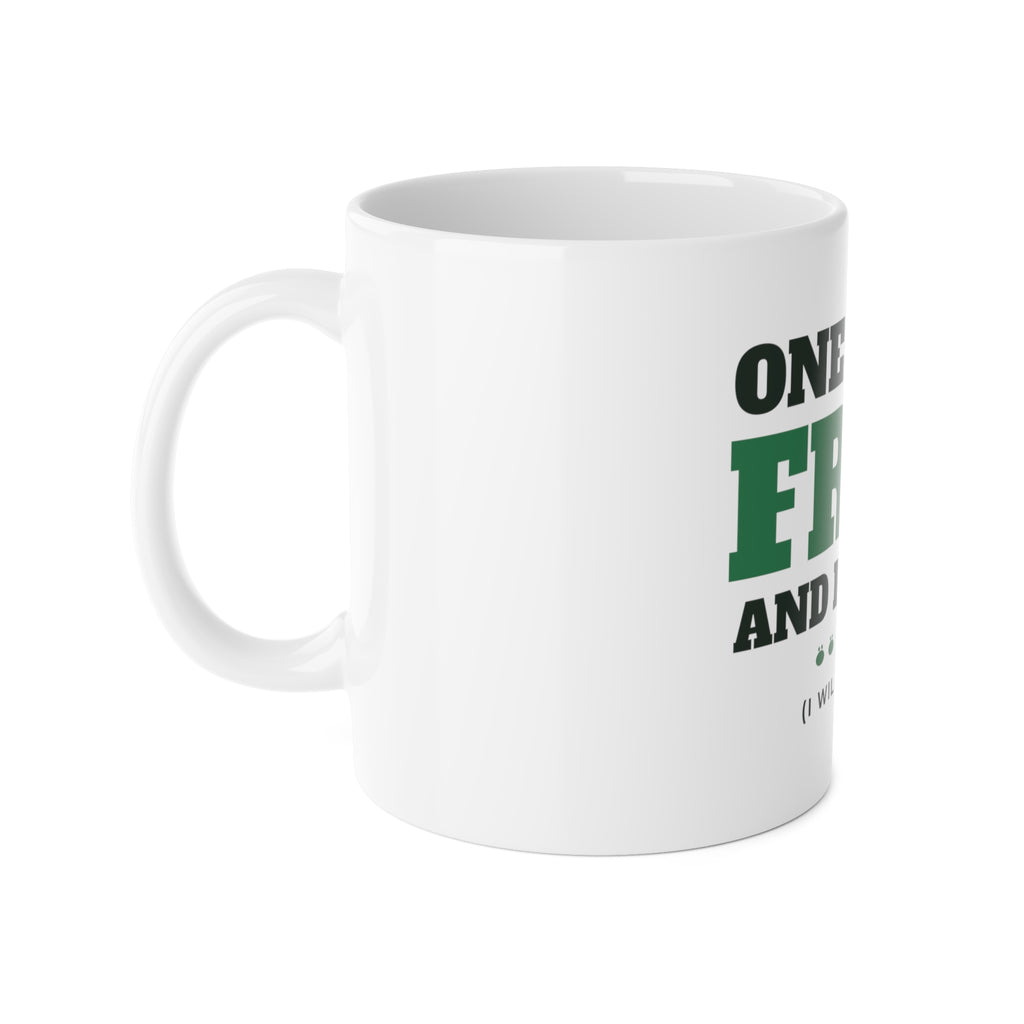 One More Frog and I'll Stop frog mug, side view with handle
