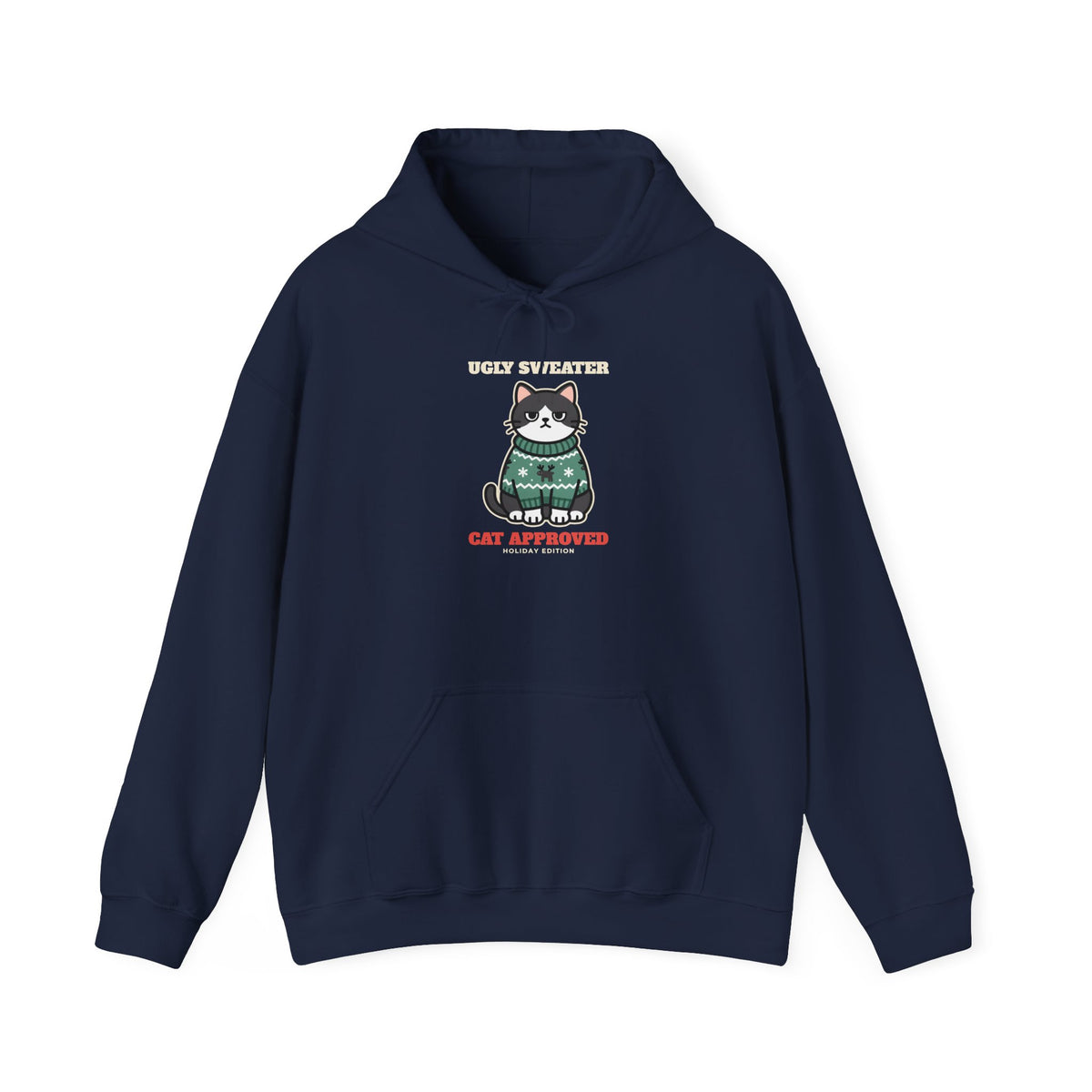 Ugly Christmas Sweater Style Hoodie Cat, Cat Approved Funny Holiday Hoodie, Grumpy Cat Christmas Hoodie, Cat Mom Gift, Cat Lover Hoodie