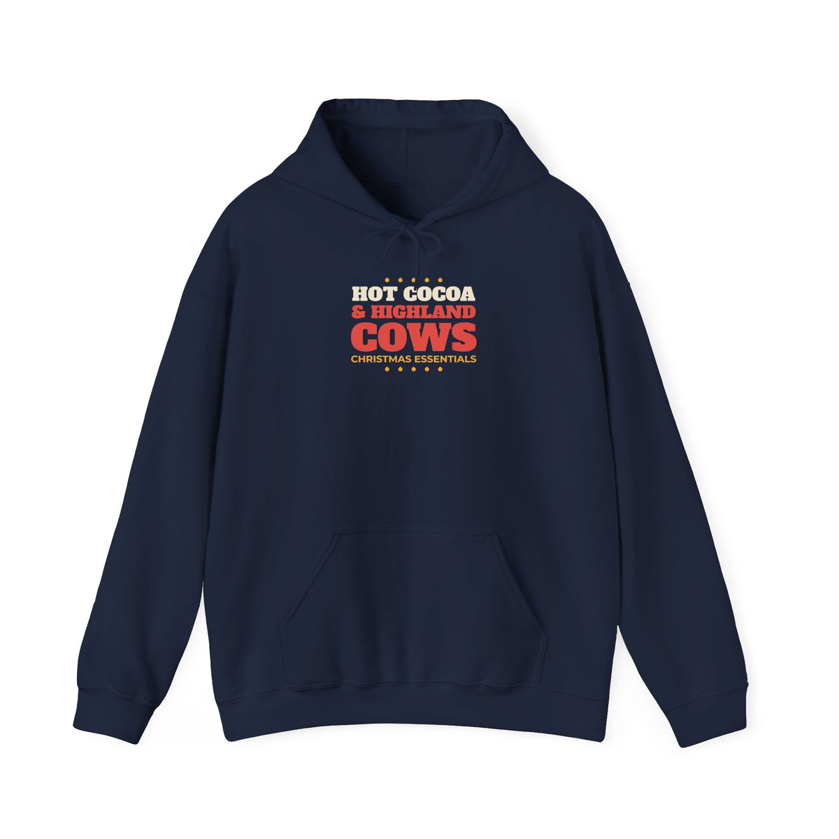 Hot Cocoa and Highland Cows Hoodie, Christmas Essentials Cow Lover Hoodie, Highland Cow Gift, Cozy Winter Holiday Hoodie, Cow Mom Hoodie