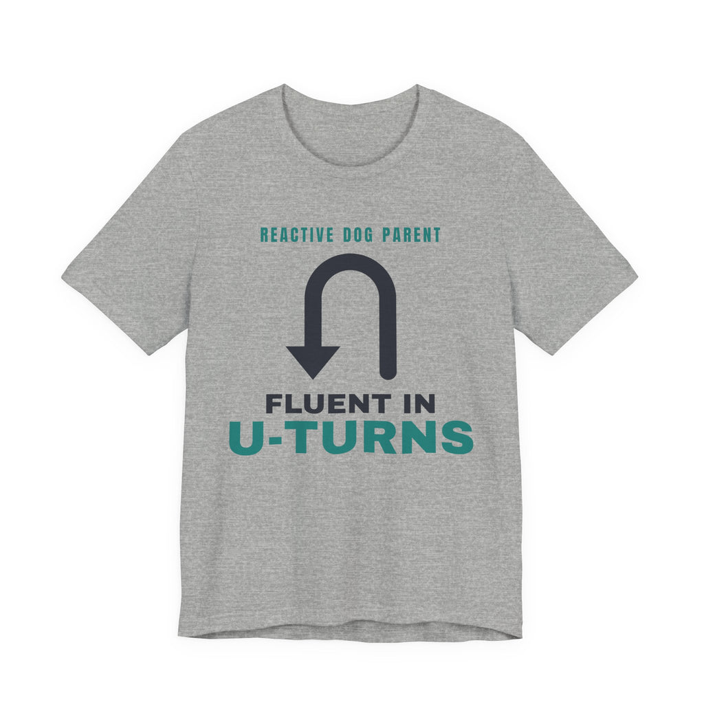 Reactive Dog Shirt with the Fluent in U-Turns design in athletic heather