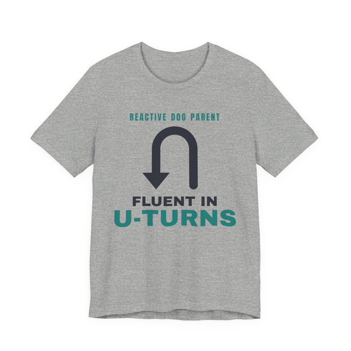 Reactive Dog Shirt with the Fluent in U-Turns design in athletic heather