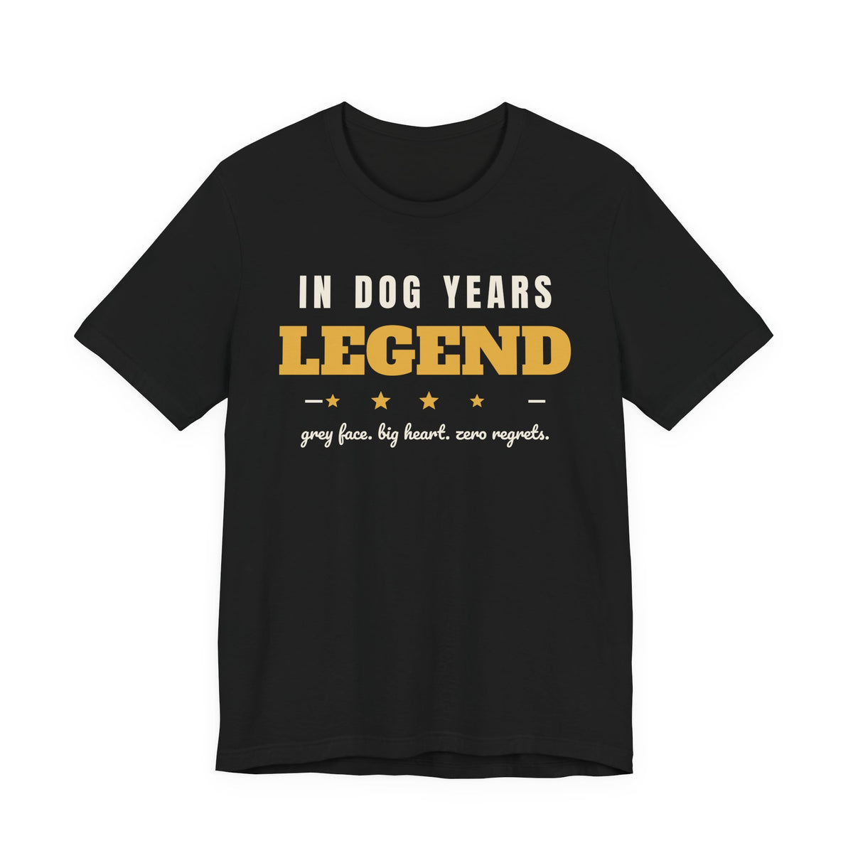 In Dog Years, a Legend senior dog birthday shirt tee in black